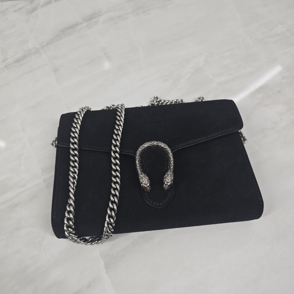 Gucci Dionysus Black Suede Wallet on Chain
